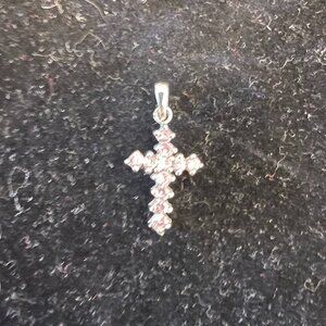 antique silver and pink gem stone cross